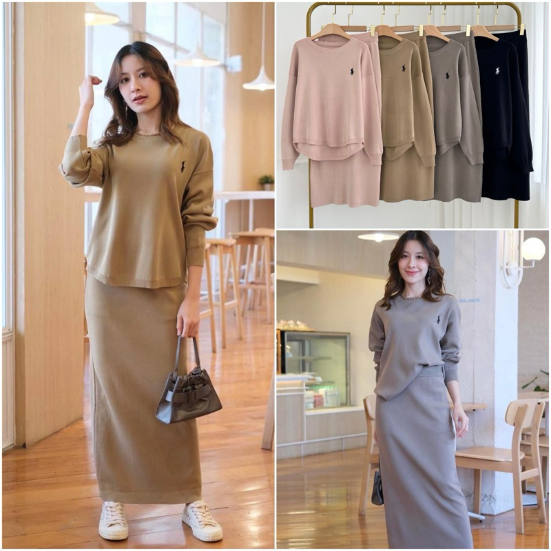 TATAOS BANGKOK POLO SET ROK BLOUSE LOGO BORDIR TAG LABEL KNIT RAJUT STRECH IMPORT