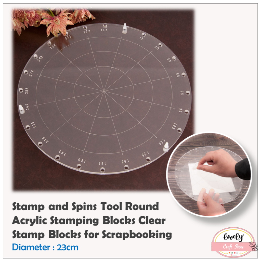 

LovelyCraftStore |Stamp Blocks Round Dia.23cm Acrylic Clear Stamping Blocks Tool Stamp and Spins Tool for Craft Scrapbooking Crafts Making, bantalan stempel akrilik, bantalan alas stempel transparan #F08