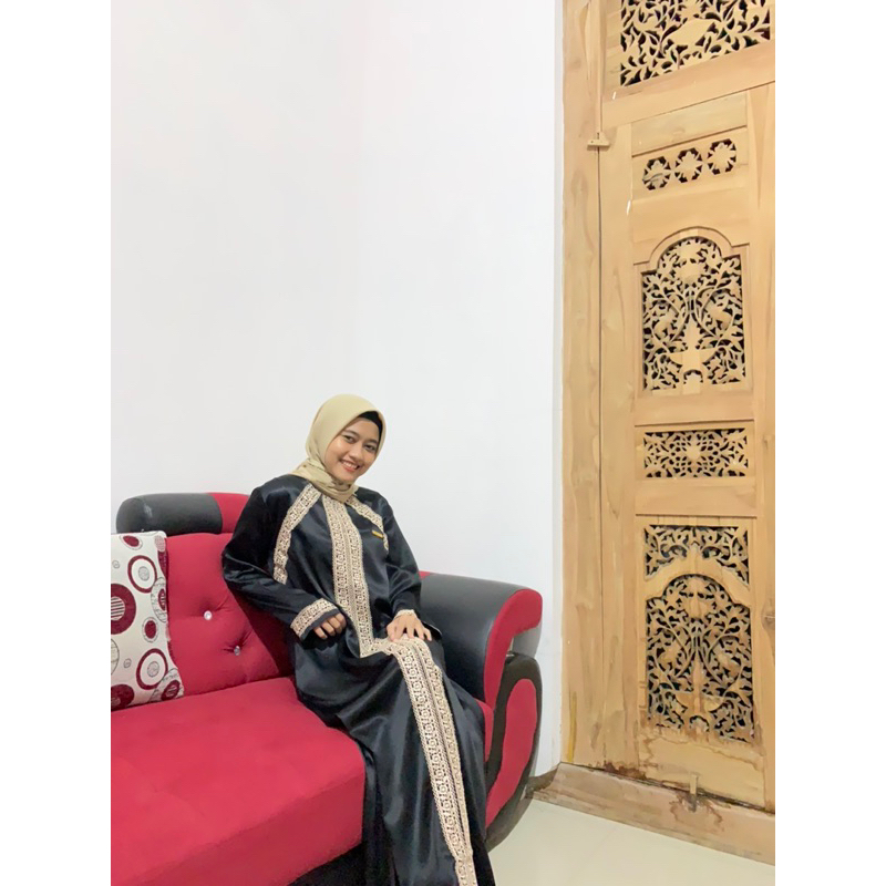 abaya Jauove Hitam rendra coklat besar