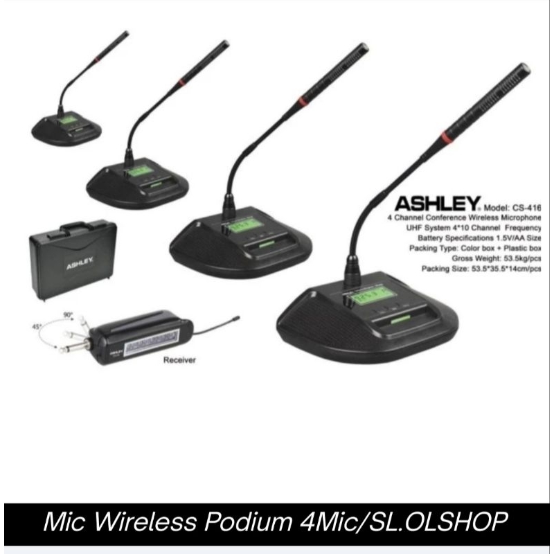 Mic Wireless Meja/Podium Ashley CS-416 Microphone Conference Ashley CS 416/4 Mic Wireless Original