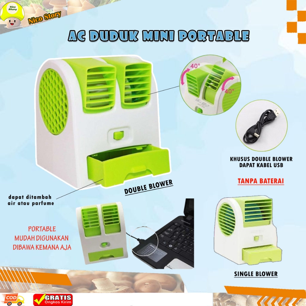 (NCS) [COD]AC Duduk Mini Portable Double Cooler Fan Kipas Angin Aroma Terapi Air Conditioner Kecil
