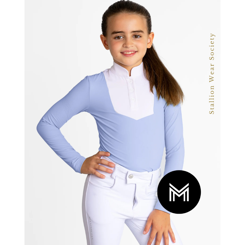 BAJU WANITA BAJU OLAHRAGA BERKUDA MAXIMILIAN YR Sienna Long Sleeve Show Shirt In Iris Blue