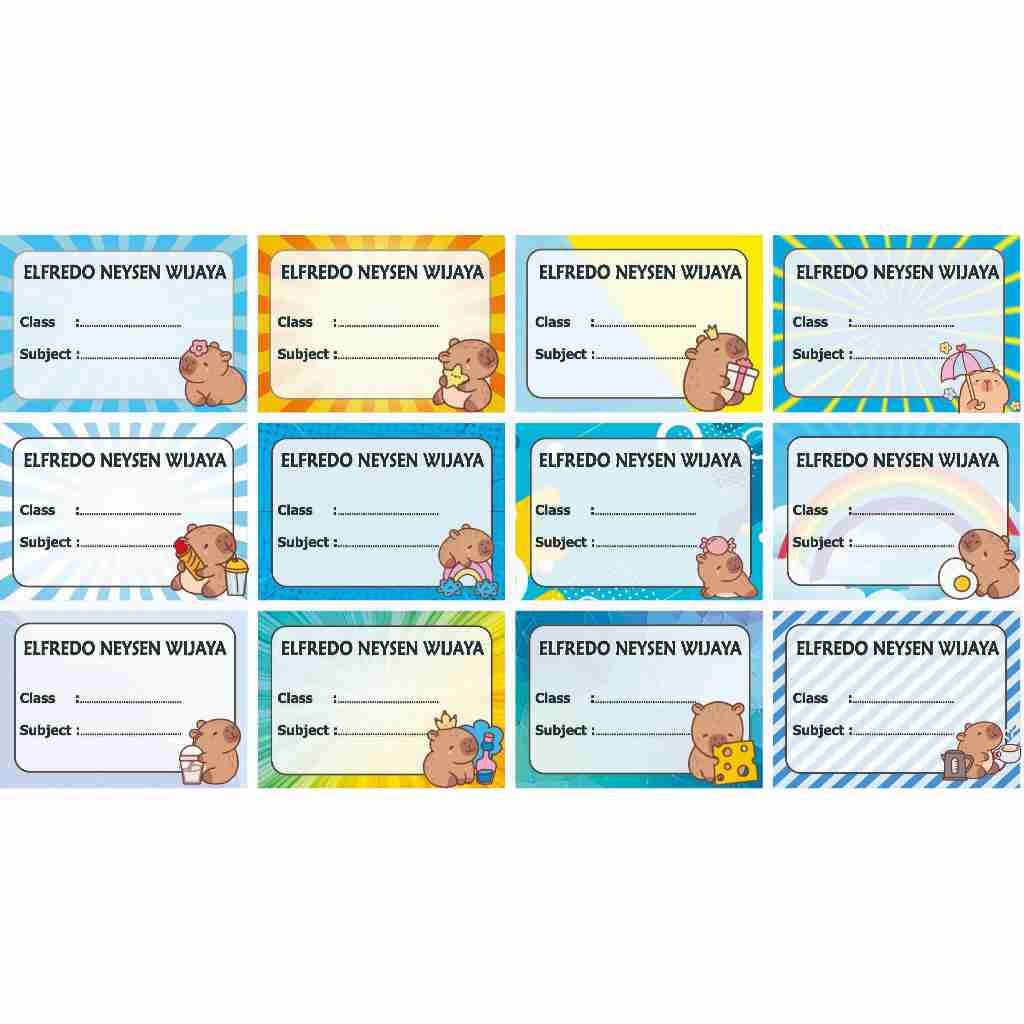 

Capybara Label stiker buku nama kelas mapel custom
