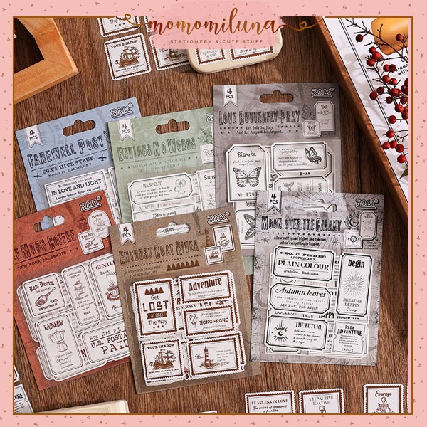 

1 set isi 4 lembar retro stamp sticker aesthetic vintage journaling DIY scrapbook deco stiker model perangko HB1966