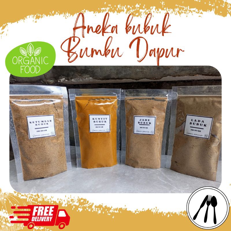 

ANEKA BUMBU DAPUR BUBUK ASLI INDONESIA KEMASAN 50 GR