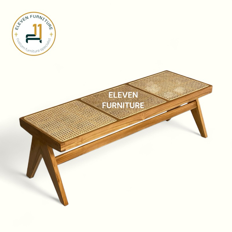 BANGKU A BENCH ROTAN ALAMI LONG CHAIR KAYU JATI  cafe resto minimalis retro simpel korean japandi