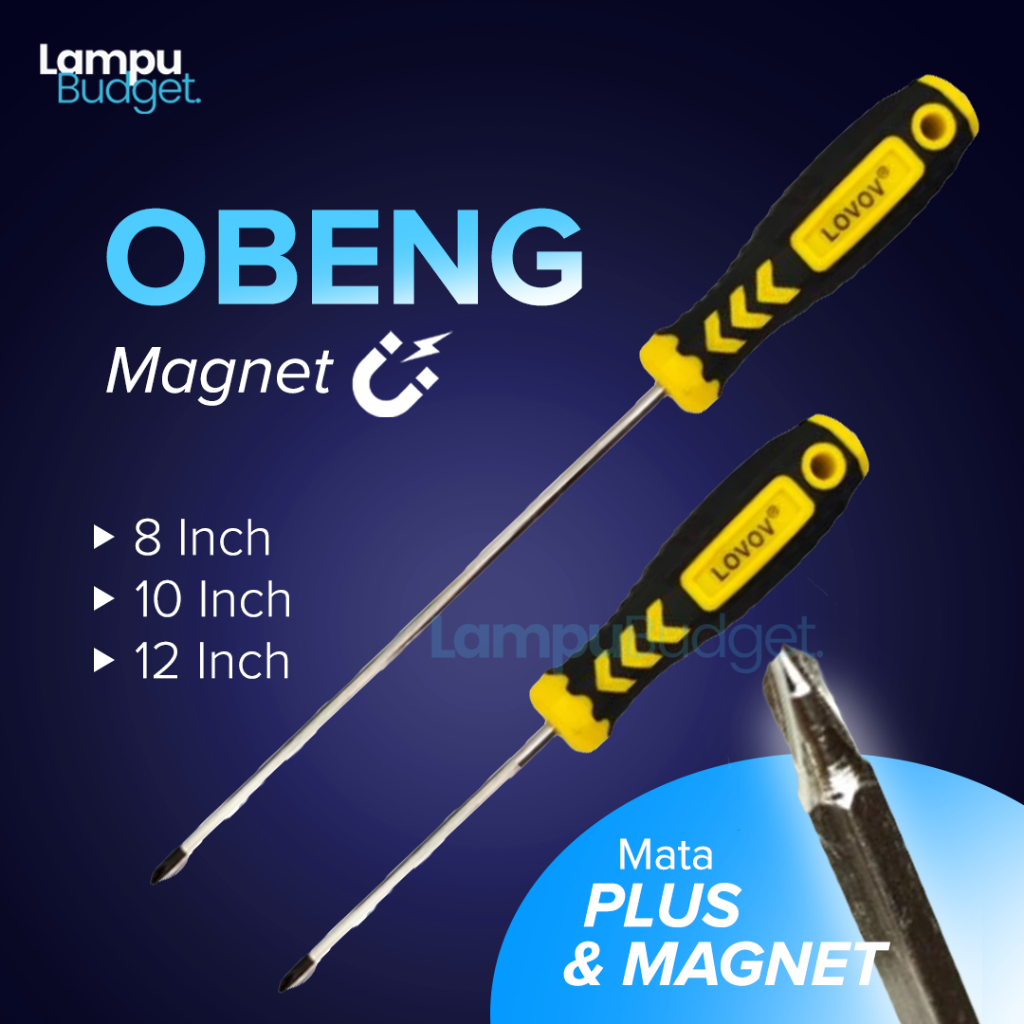 (COD) Obeng Panjang Magnet Plus + Gagang Karet 8 10 12 inch