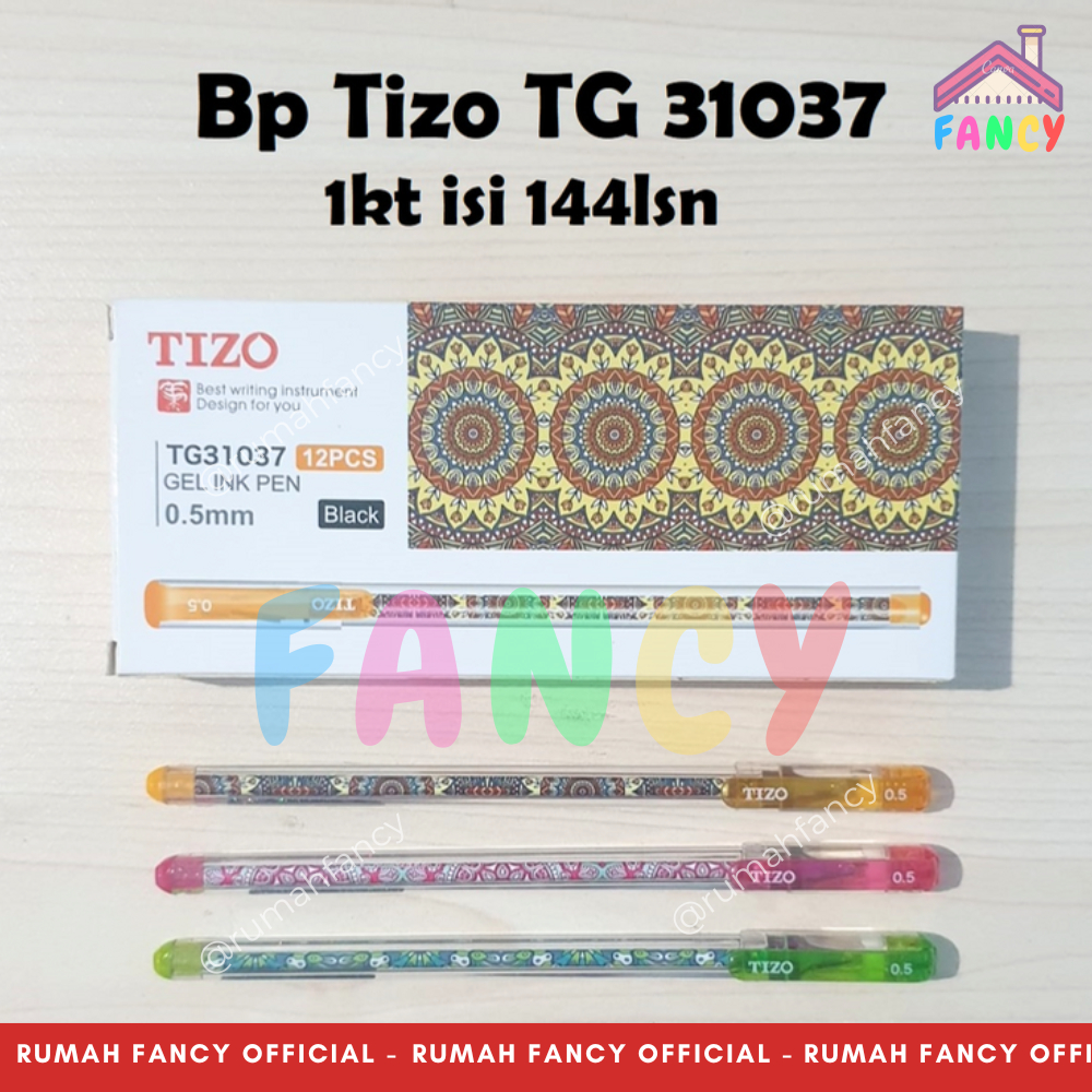 

[1 LUSIN / 12 PCS] Pulpen FANCY Gel TIZO 0.5mm Tinta HITAM Motif BATIK Ballpoint Gel buka tutup