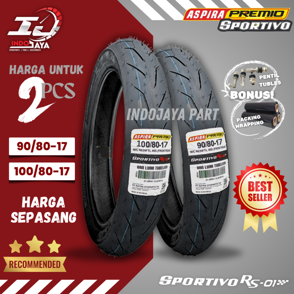 [SEPASANG 2 BAN] BAN ASPIRA PREMIO SPORTIVO RS01 RING 17  TUBELESS SOFT COMPOUND ( 90/80-17 + 100/80