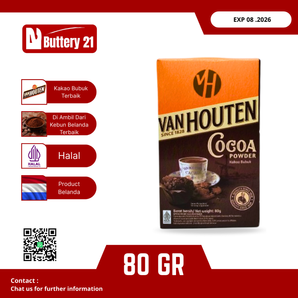 

VAN HOUTEN COCOA POWDER 80 GR/COKELAT BUBUK 80 GR/VANHOUTEN POWDER