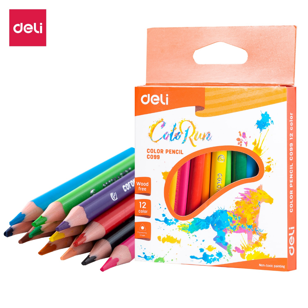 

Deli Pensil Warna 12 Warna Bebas Kayu, Warna Terang, Pegangan Segitiga EC09900