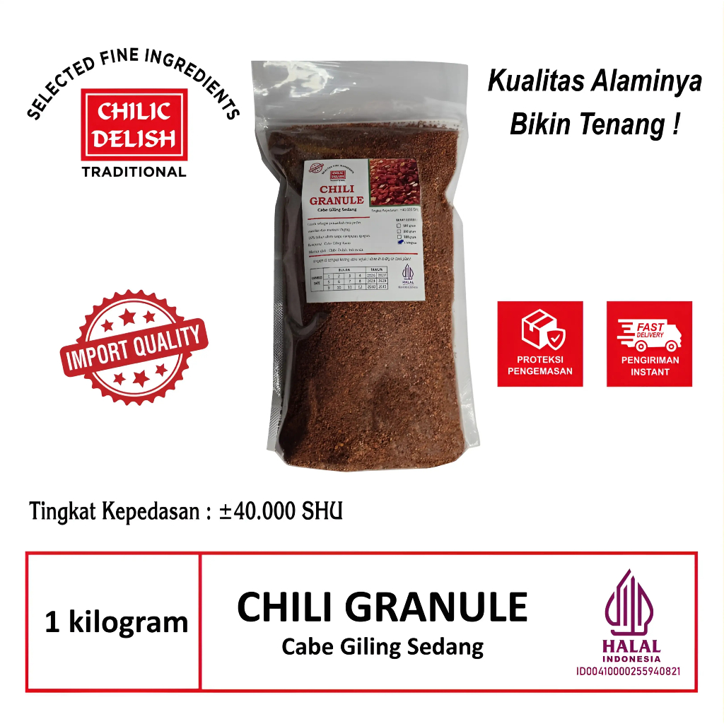

Chili Chilli Granule Cabe Cabai Giling Bubuk Sedang Pedas Premium 100% Alami Chilic Delish