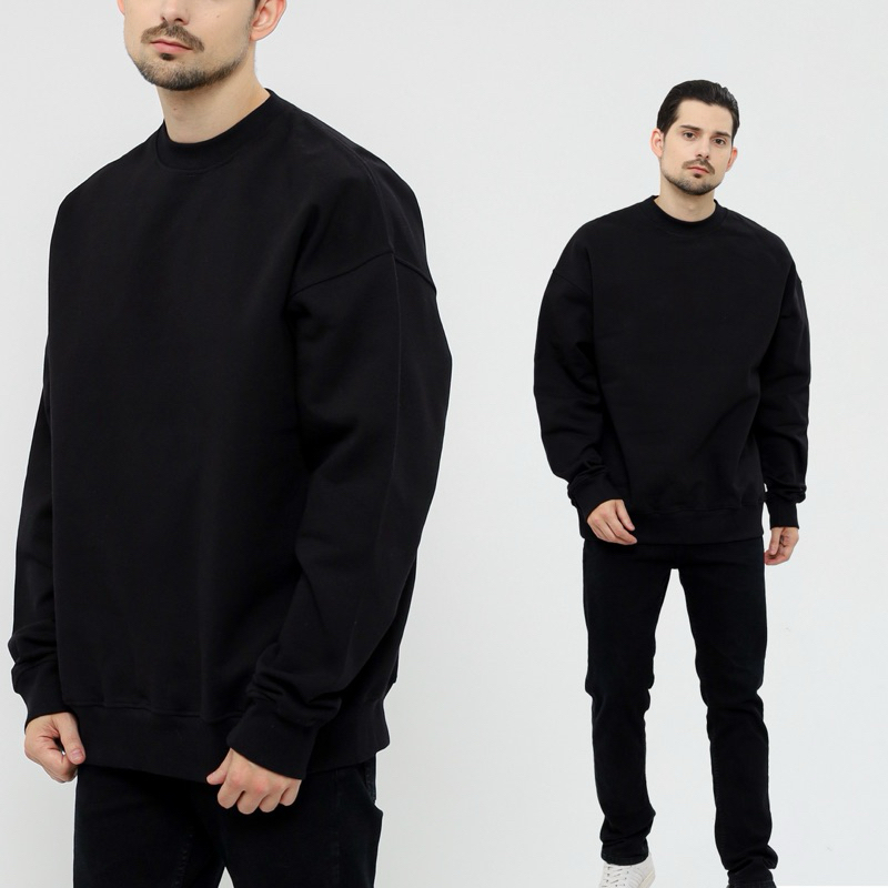 Basicale Crewneck Oversize Cotton Fleece Black 330 GSM