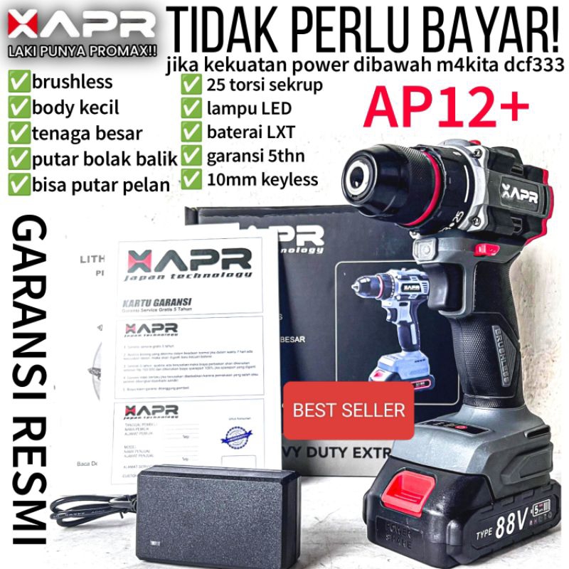 PROMO MERIAH AP12+ BOR CORDLESS APR Japan 88v 2batrai bor cordless bisa besi beton kayu