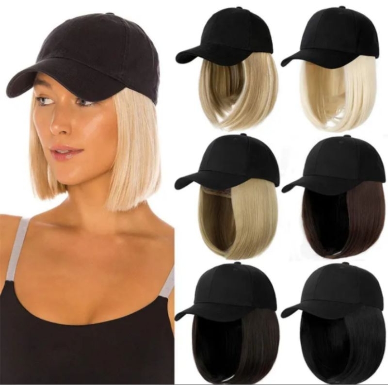 Realistic Wig Topi Bob Wig Pendek Wig Topi Wanita Wig Topi Korean Style Topi Baseball Wig Wig Topi B