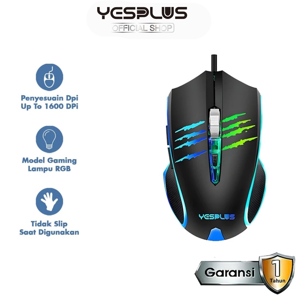 Mouse Gaming YESPLUS YS-1305  Rechargeable Wireless Mouse dengan LED Otomatis