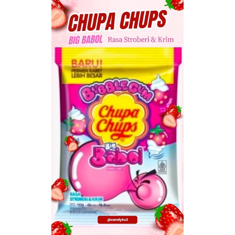 

Chupa Chups Big Babol rasa Stroberi & Krim 152gr (+-40butir)