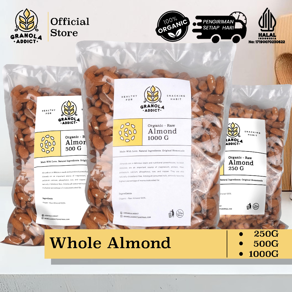 

Granola Addict - Raw Whole Almond / Kacang Almond Mentah 250G, 500G, 1000G