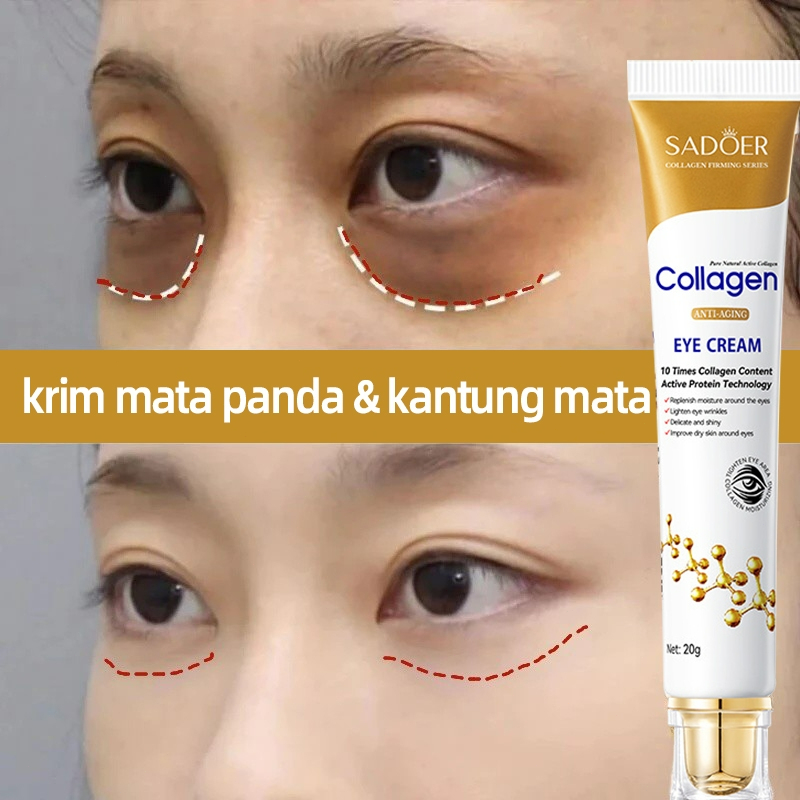 Collagen Eye Cream 20g Mata Panda Penghilang Kantung Mata Krim Mata Memudar Lingkaran Hitam Hidrasi 