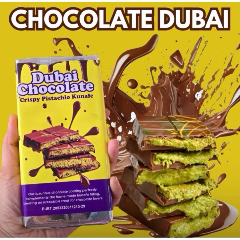 

Coklat Dubai Original Crispy PISTACIO KUNAFE, premium coklat viral lembut meleleh