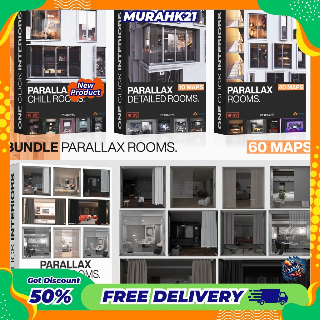 Parallax Collection - One Click Interiors 3D Blender addons Plugin Terbaru Blender 3D