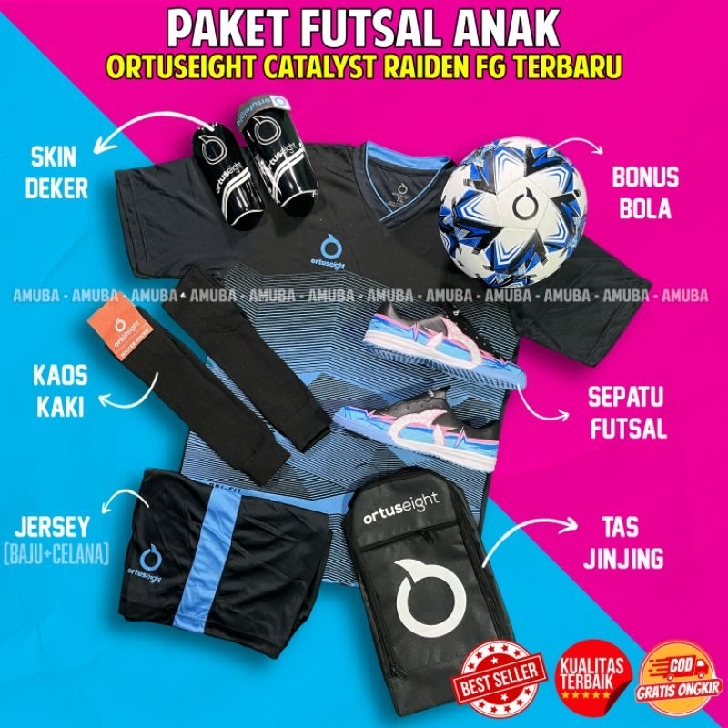 Promo Sepatu Futsal Anak Ortus Catalyst Raiden FG Bonus Bola Lengkap Paket Komplit Sepatu Futsal Ana
