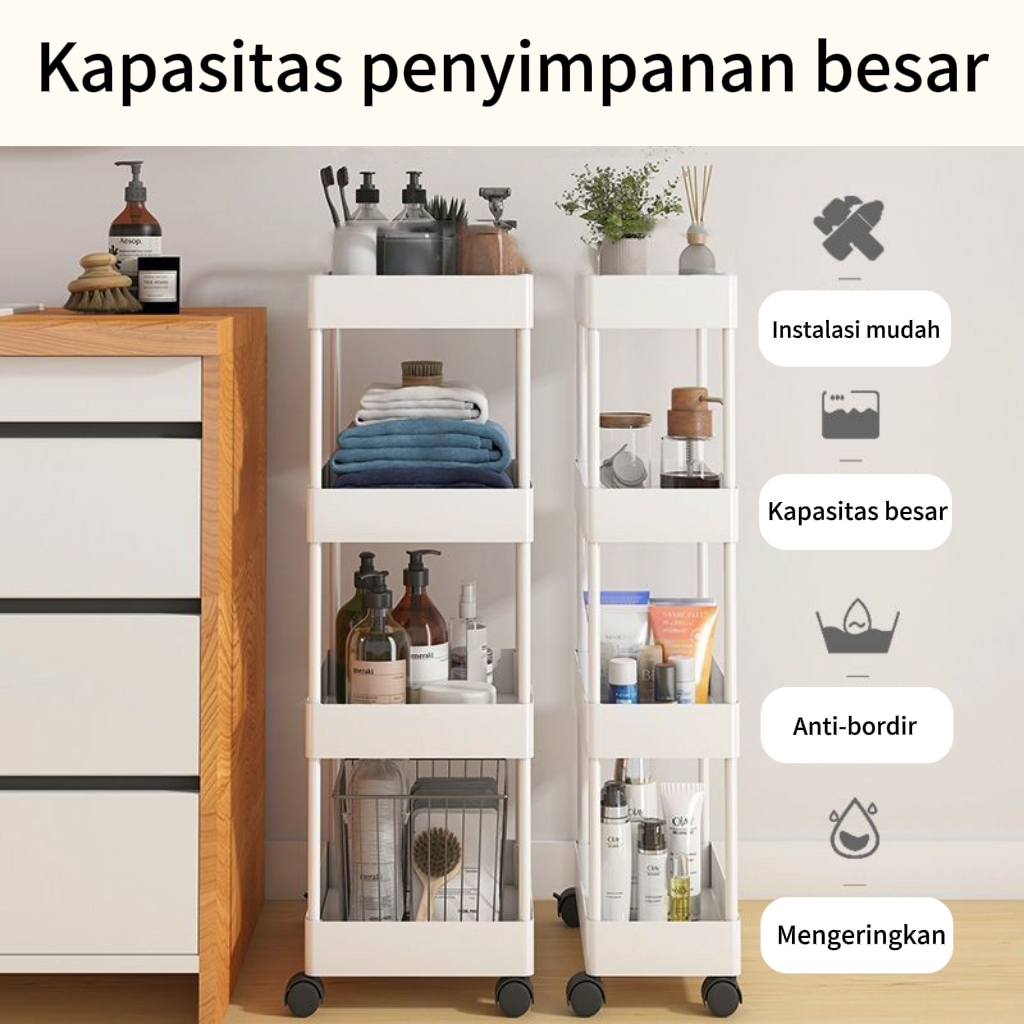 RAK TROLI PERSEGI 4 SUSUN RAK PLASTIK SUSUN SERBAGUNA RAK BUMBU DAPUR