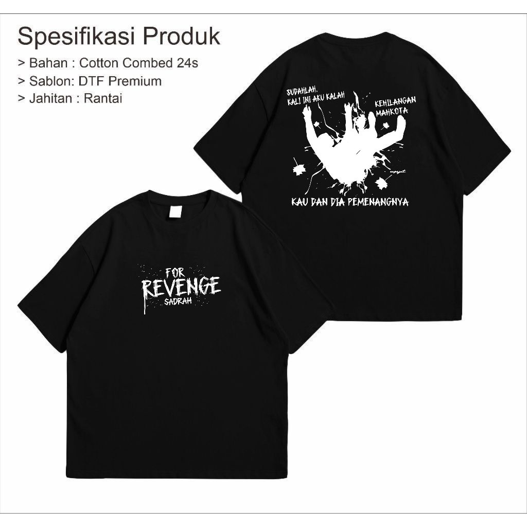 Kaos sadrah for revenge the fate Pria Wanita Free Stiker Cotton Combed 24S Kaos Lirik Lagu