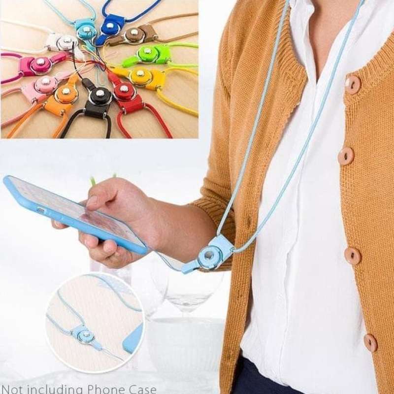 Tali Gantungan HP Smartphone 2 in 1 2in1 Gantungan Kalung Gantung Leher Casing Case 360 HP Smartphone Phone NameTag Tag ID FlashDisk Name Tag Id Card Phone Strap Lanyard universal mobile phone Strap hanging rope detachable Polos Lanyard Panjang 45Cm
