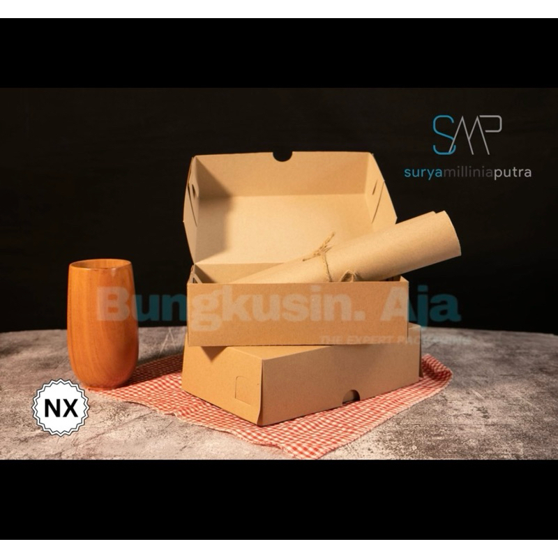 

Dus Kue Snack Box Kraft NX - Eco Kraft Non Laminasi - 1 Pack isi 100 - Standart/Tebal/Super Tebal