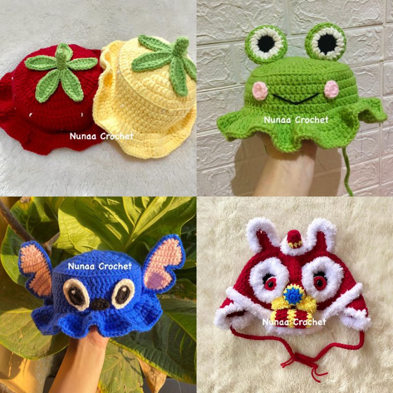 Bucket Hat Rajut / Topi Rajut Lucu / Topi Rajut Custom / Topi Rajut Hewan
