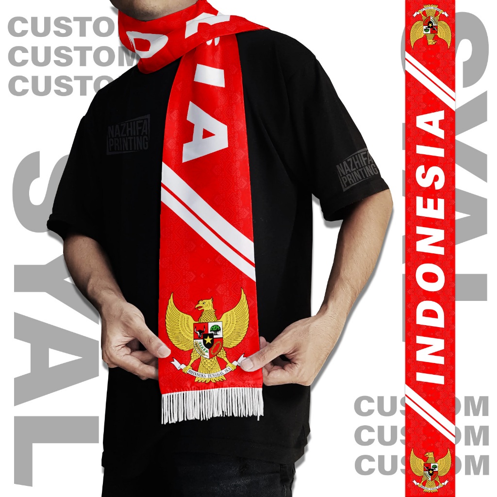 Nazhifa Printing - Syal Indonesia Merah Putih Garuda Timnas - Scraft Scarf Leher Pria Wanita Unisex
