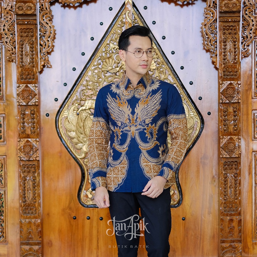 JAN APIK | Baju Batik Pria Lengan Panjang, Katun Premium, Lapis Furing, Mewah. Warna Dasar Biru