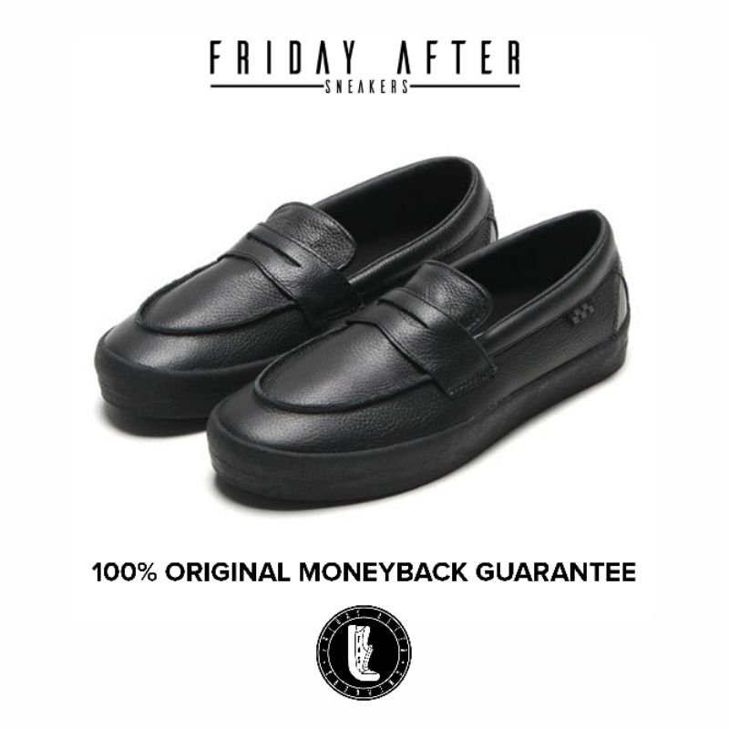 Sepatu Sneakers Pria Wanita Vans Skate Pro Slip On Loafer Black Black Leather Original Resmi