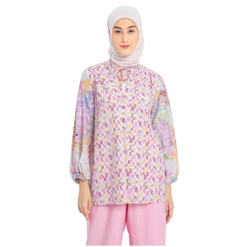 Pink Geometric Stradona | Nada Puspita x Cottonink | Kemeja Wanita Hijab