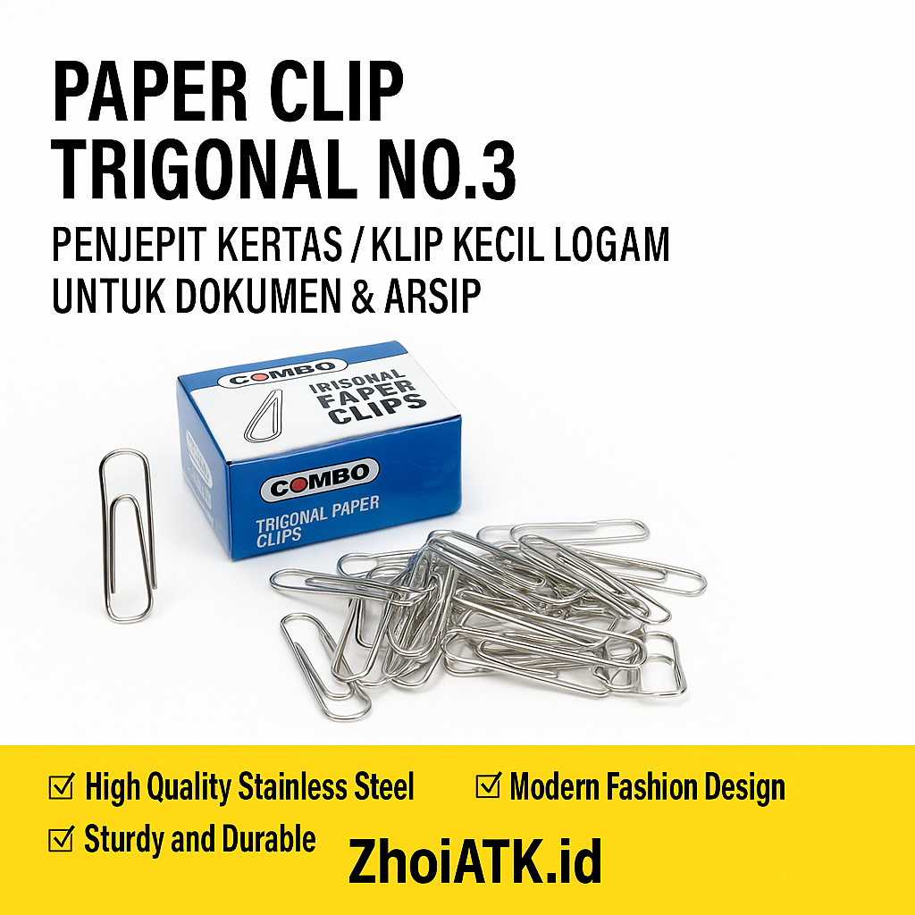 

PAPER CLIP TRIGONAL NO.3 | PENJEPIT KERTAS / KLIP KECIL LOGAM UNTUK DOKUMEN & ARSIP