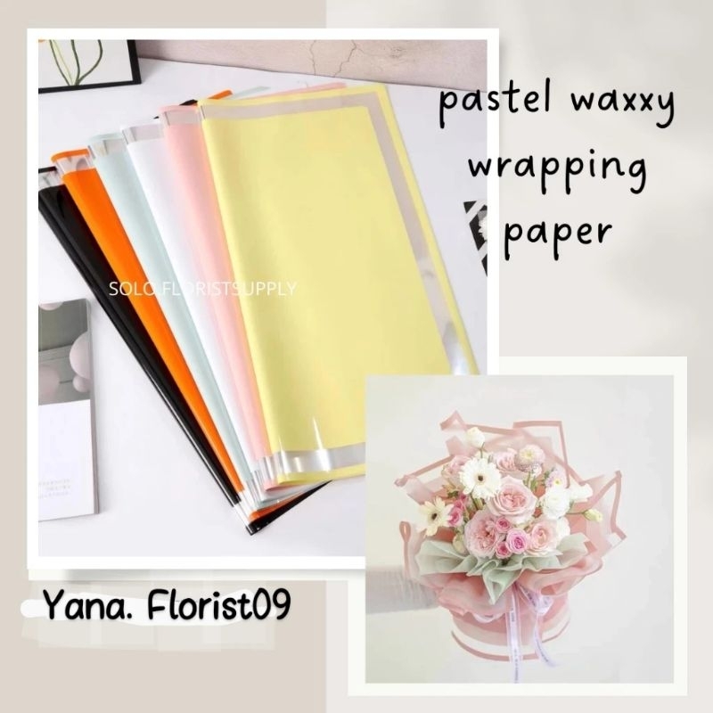 

PASTEL WAXXY OPP WRAPPING PAPER TRANSPARENT FRAME GOLD LINE FLOWER WRAPPING CELLOPHANE WATERPROOF