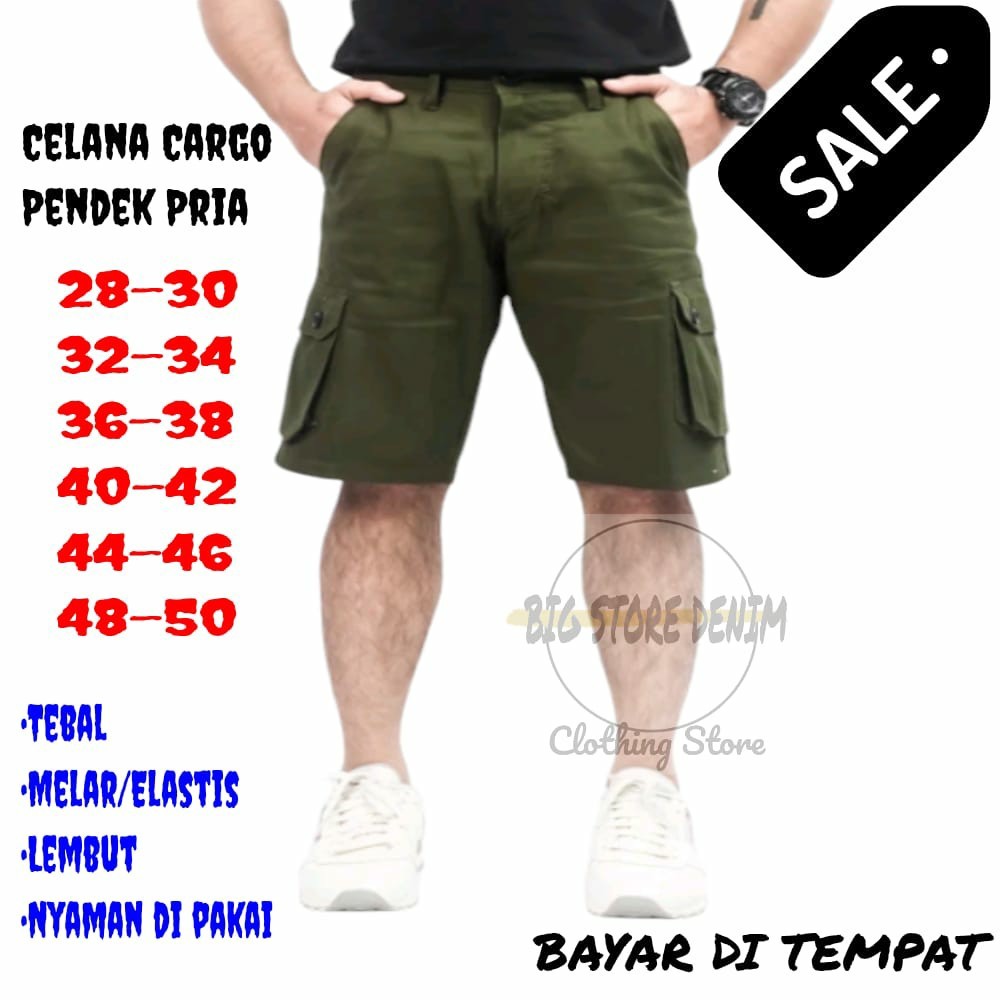 BIGSTOREDENIM2-BIG SIZE Celana Cargo Pendek Pria JUMBO 27-50/Celana Pria Pendek Cargo BIG SIZE Melar