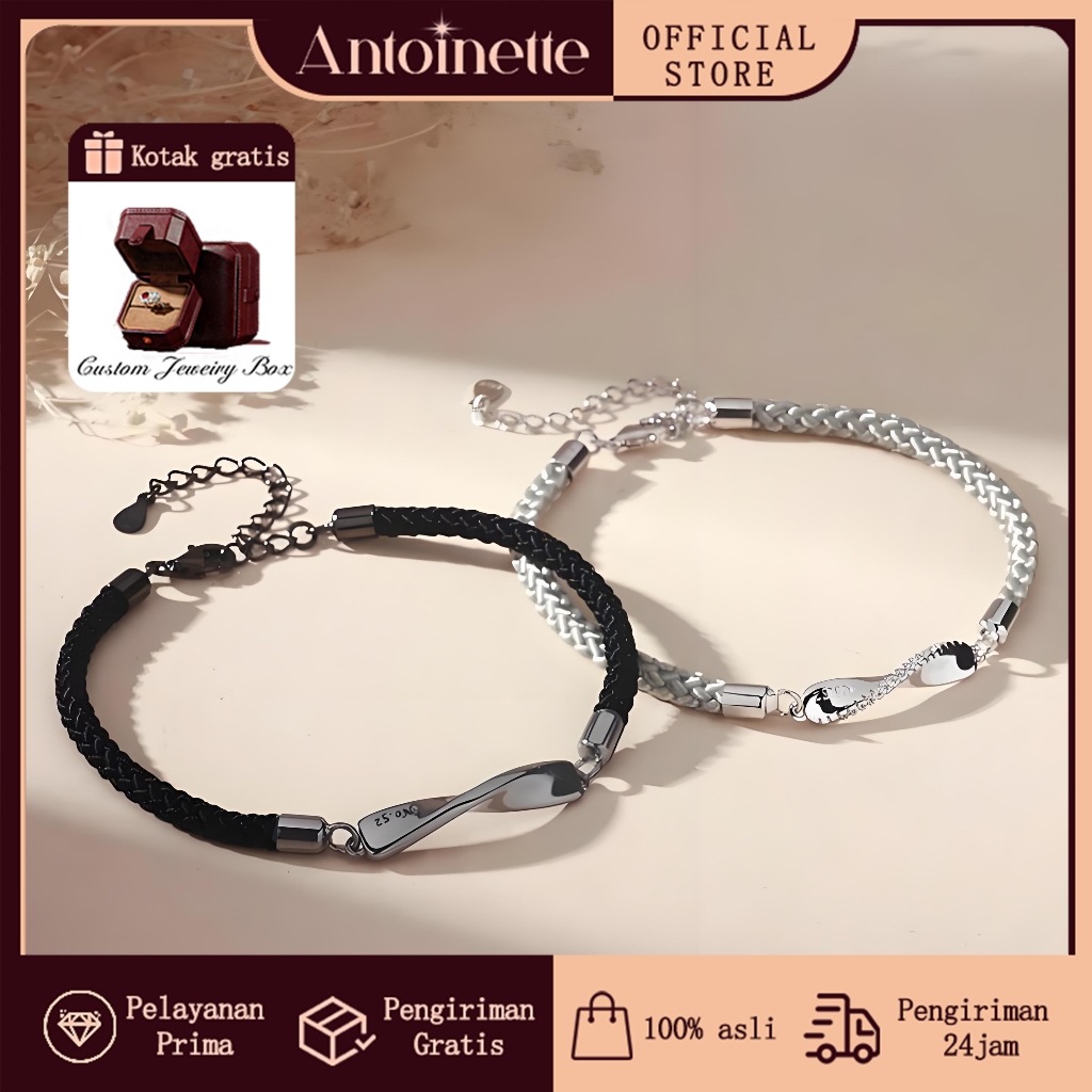 【Kotak Gratis】Antoinette Jewelry Gelang Couple Pasangan Gelang Perak Möbius - Hadiah Anniversary unt
