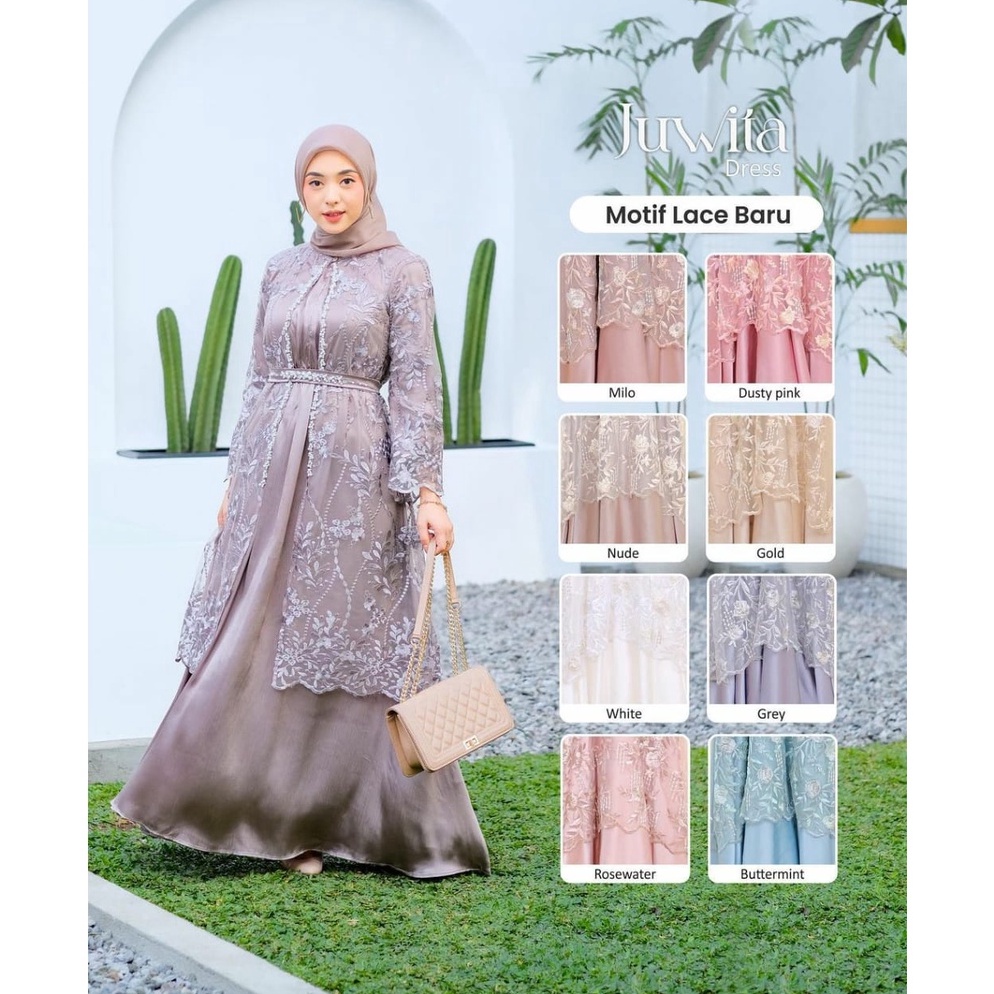 55TERBARU NEW ARRIVAL JUWITA AULIA 2 IN 1 MAXY DRESS GAMIS BROKAT PLUS OUTER  GAMIS PESTA WANITA MEW