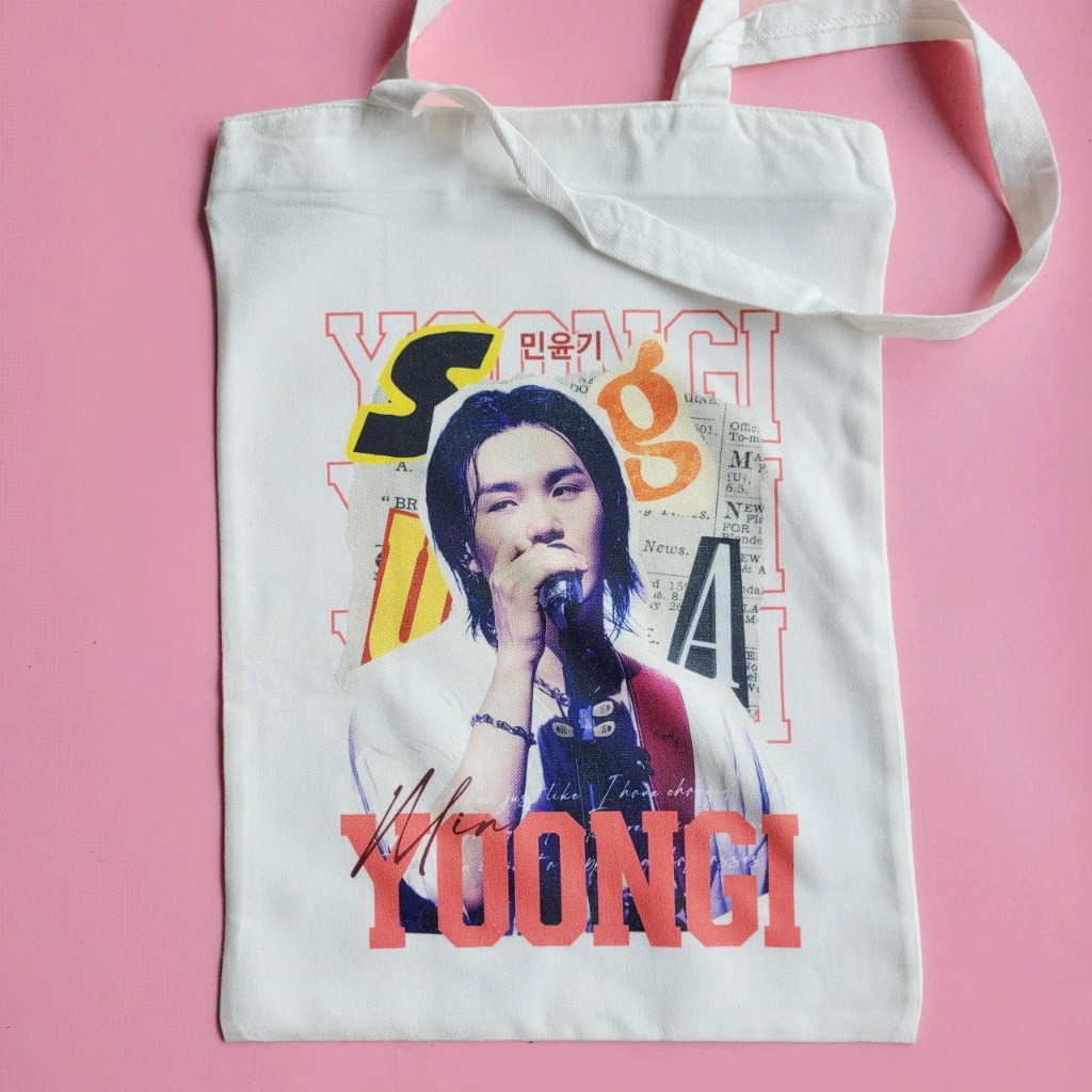 TOTEBAG BTS SUGA MIN YOONGI BAHAN BABY KANVAS | TAS SEKOLAH TAS KULIAH