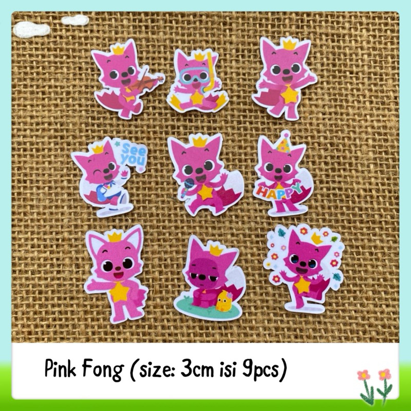 

9pcs sticker tempelan glossy pink fong