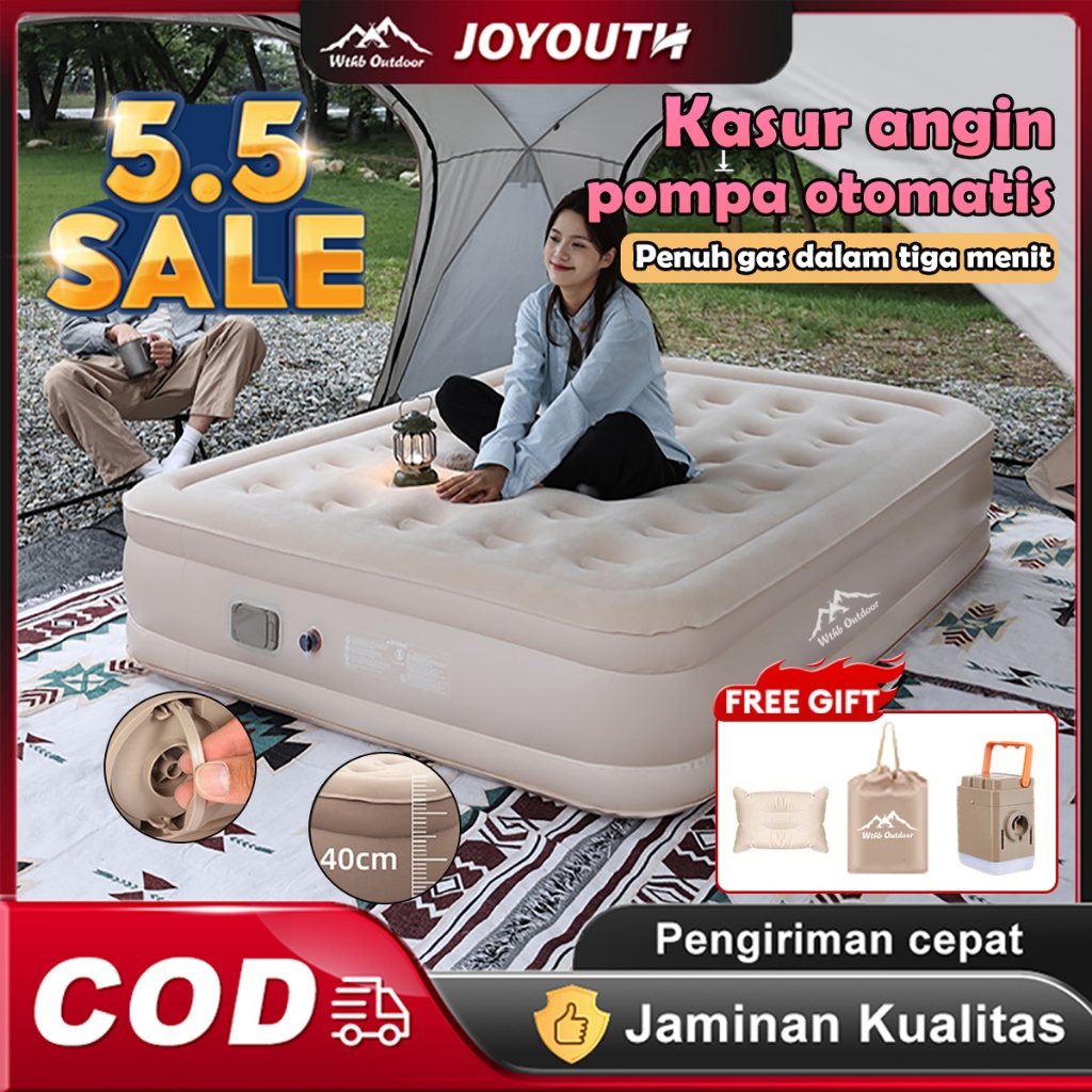 JOY kasur angin pompa otomatis outdoor Kasur pompa lipat kasur tiup Queen kasur angin camping perjal