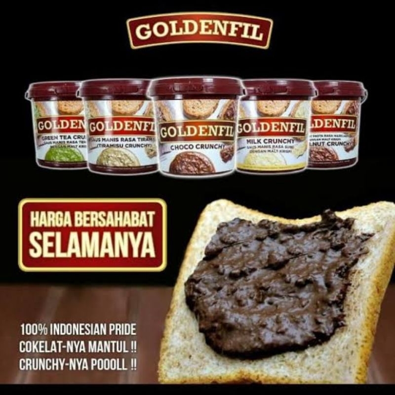 

GOLDENFIL CRUNCHY 1KG (TIRAMISU/ GREEN TEA/ HAZELNUT/ CHOCOLATE) (Selai coklat krispi/ Isian roti)