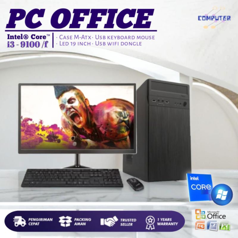 Paket Komputer / PC Rakitan Intel Core i3 9100 /f generasi 9 - PC Office / Kantor - Siap Pakai