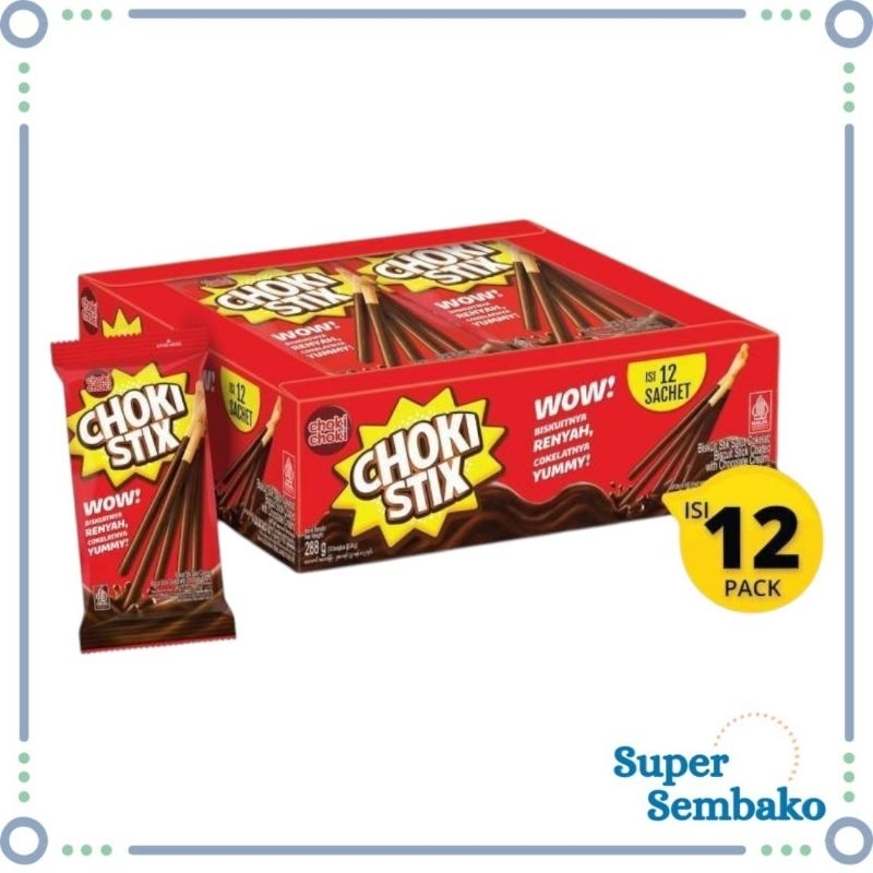 

SNACK BISKUIT STIK COKELAT CHOKI CHOKI STIX 24gr PER BOX ISI 12 SACHET