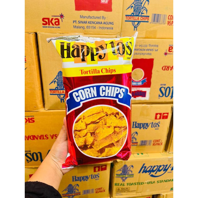 

Happy Tos tortilla chips 1 karton isi 16 pcs