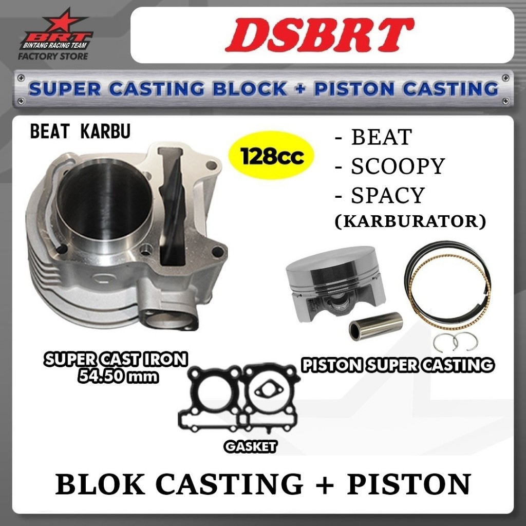 BLOK CASTING & PISTON BRT 54.50mm BORE UP 130cc BEAT Karbu SCOOPY KARBU Spacy Karburator