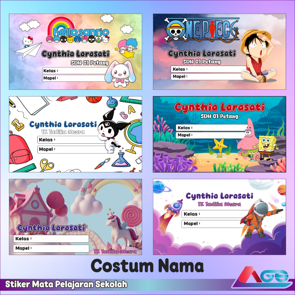 

Stiker Mapel Costum Nama Anak Isi 22 Pcs - Label Buku Pelajaran Sekolah - Sticker Mata Pelajaran