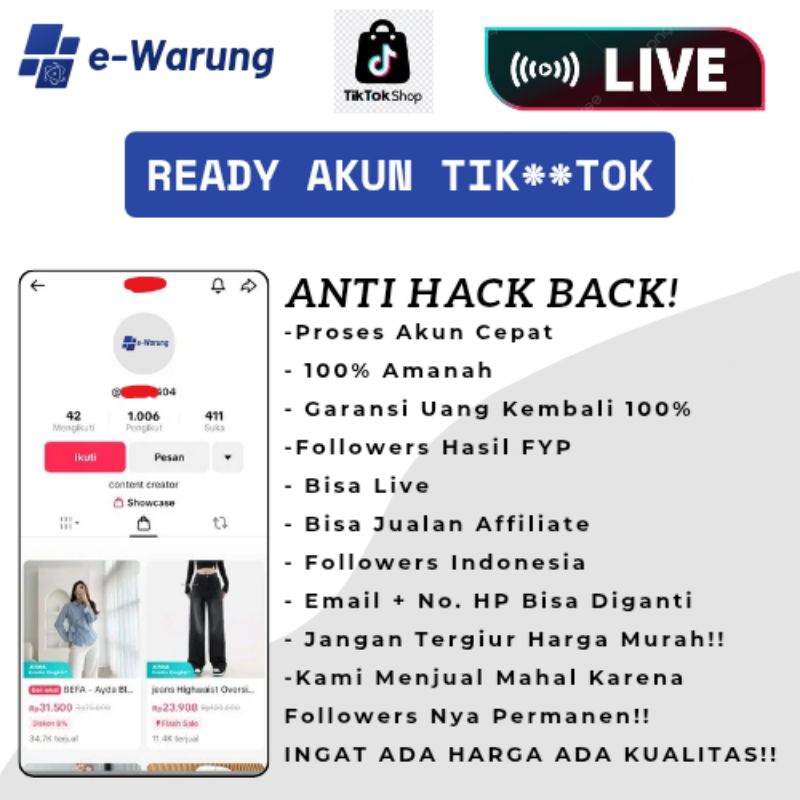 AKUN TIKTOK 1K-10K FOLL || ON AFFILIATE  || ON LIVE || PERMANEN